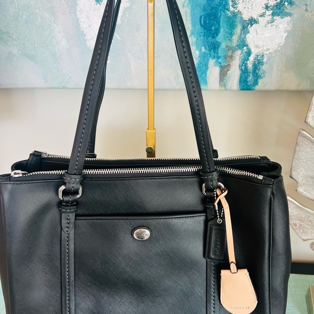 Coach Peyton Leather Jordan Double Zip Carryall Shoulder Bag Black NWT - Picture 2 of 10
